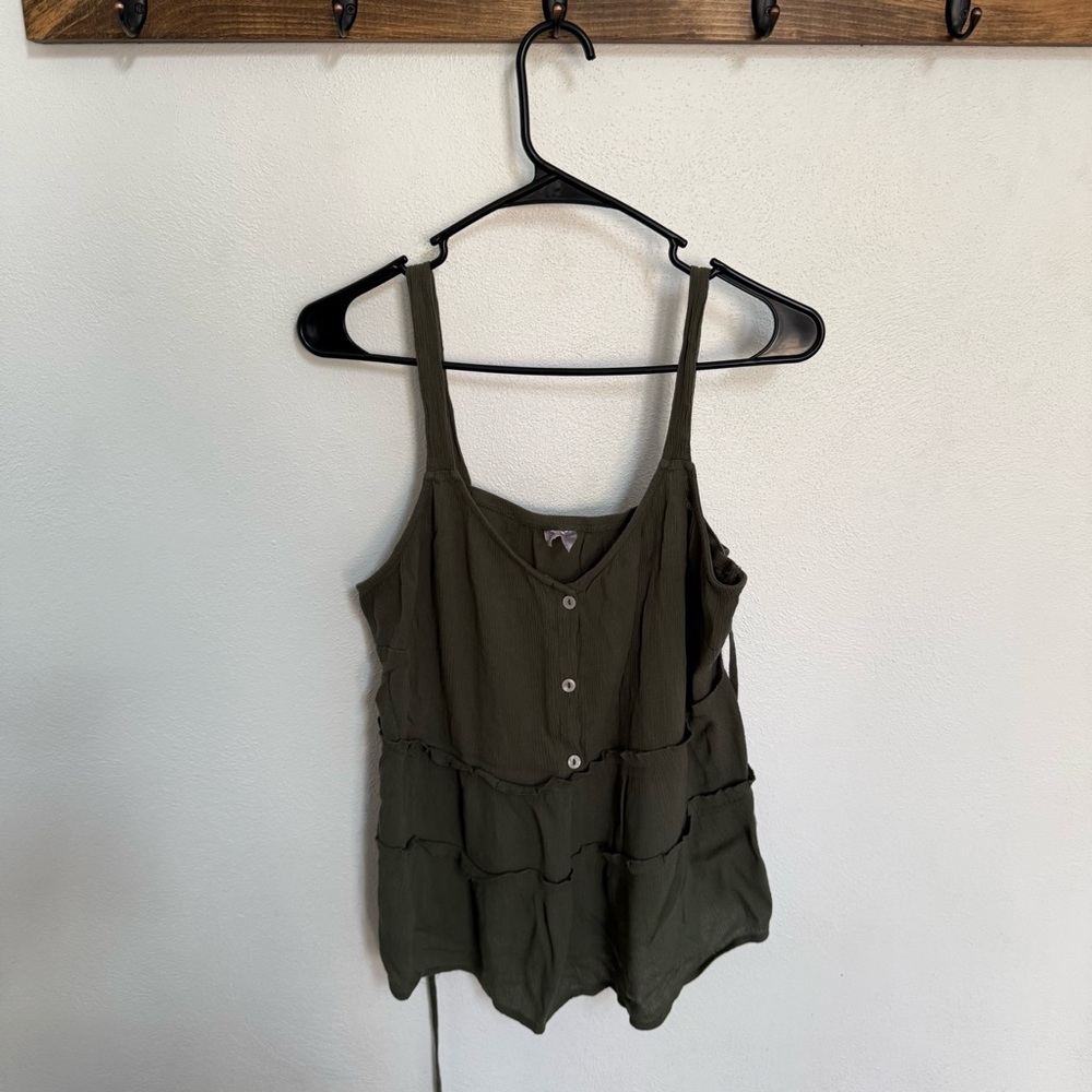 No Boundaries Olive Green Button-Up Tank Top
